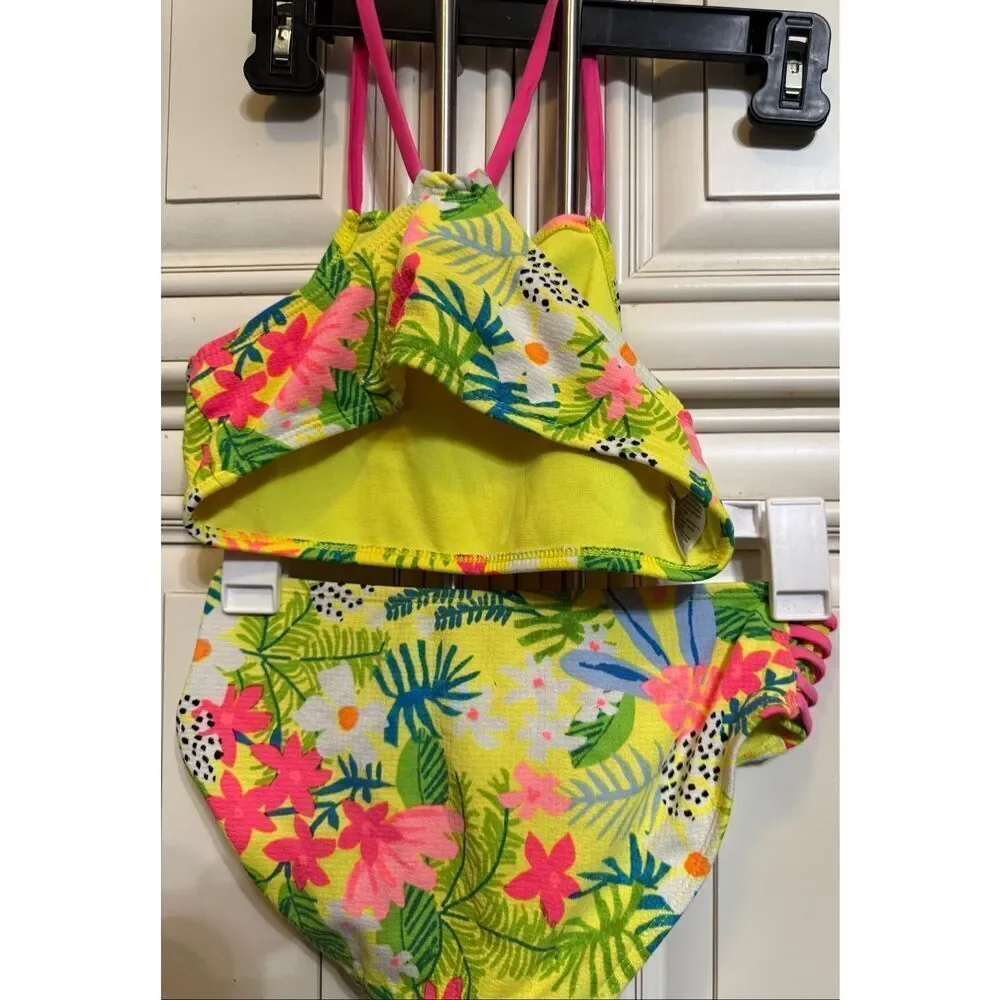 Art Class Girls Floral Tropical Two-Piece Bikini Set Yellow Pink Sz Large 10-12